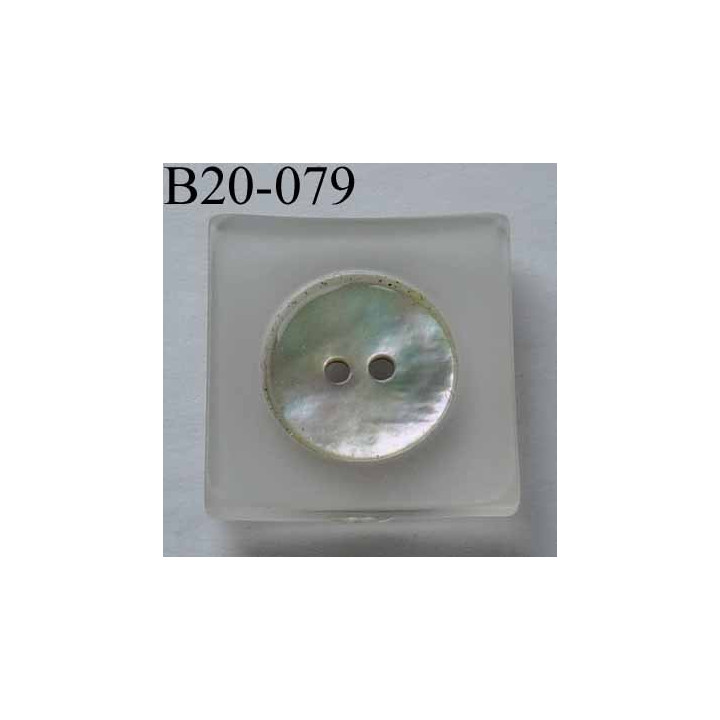  bouton carré diamètre 20 mm en nacre et résine couleur blanc 2 trous diamètre 20 mm