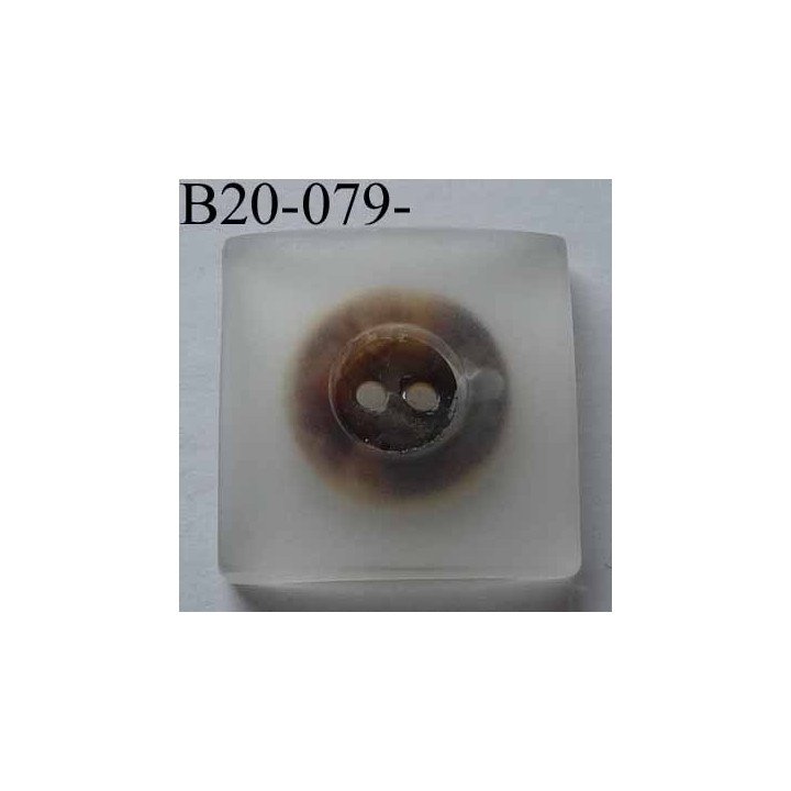  bouton carré diamètre 20 mm en nacre et résine couleur blanc 2 trous diamètre 20 mm