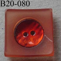  bouton carré diamètre 20 mm en nacre et résine couleur rouge 2 trous diamètre 20 mm