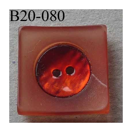  bouton carré diamètre 20 mm en nacre et résine couleur rouge 2 trous diamètre 20 mm