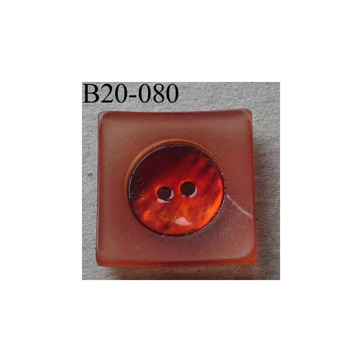  bouton carré diamètre 20 mm en nacre et résine couleur rouge 2 trous diamètre 20 mm