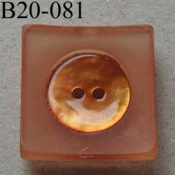  bouton carré diamètre 20 mm en nacre et résine couleur orange 2 trous diamètre 20 mm