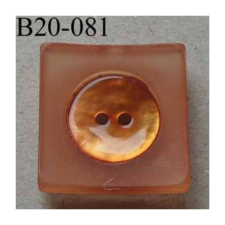  bouton carré diamètre 20 mm en nacre et résine couleur orange 2 trous diamètre 20 mm