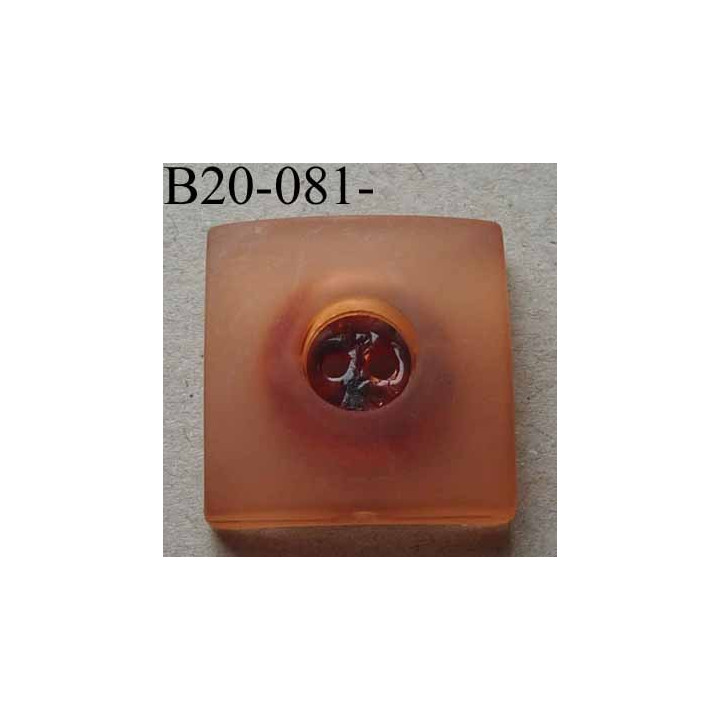  bouton carré diamètre 20 mm en nacre et résine couleur orange 2 trous diamètre 20 mm