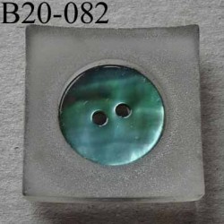  bouton carré diamètre 20 mm en nacre et résine couleur bleu turquoise 2 trous diamètre 20 mm