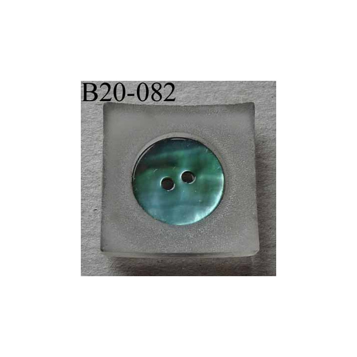  bouton carré diamètre 20 mm en nacre et résine couleur bleu turquoise 2 trous diamètre 20 mm