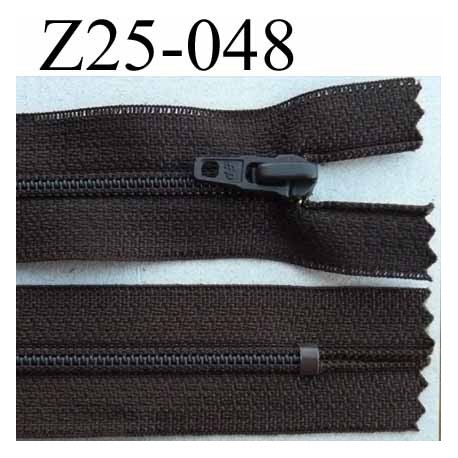 fermeture zip à glissière longueur 25 cm couleur marron foncé non séparable largeur 2.5 cm glissière nylon largeur 4 mm