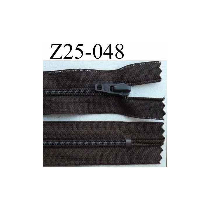 fermeture zip à glissière longueur 25 cm couleur marron foncé non séparable largeur 2.5 cm glissière nylon largeur 4 mm