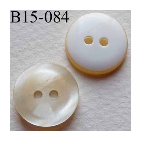 bouton diamètre 15 mm couleur nacre brillant dos blanc 2 trous diamètre 15 mm