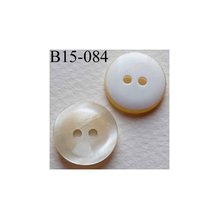 bouton diamètre 15 mm  couleur nacre brillant dos blanc 2 trous diamètre 15 mm