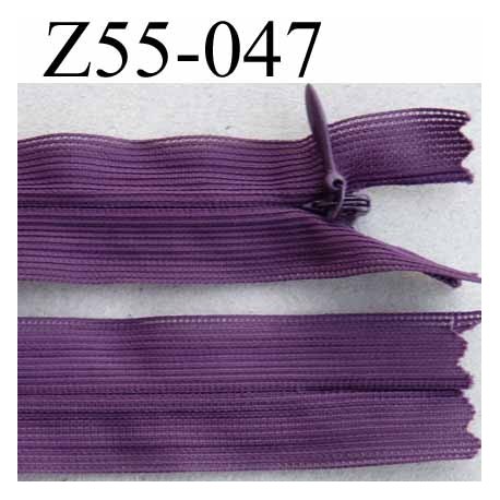 fermeture zip à glissière invisible longueur 55 cm couleur violet prune non séparable largeur 2.5 cm glissière nylon 4.2 mm