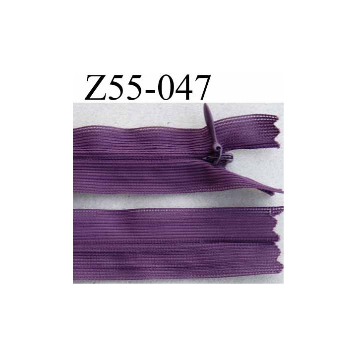 fermeture zip à glissière invisible longueur 55 cm couleur violet prune non séparable largeur 2.5 cm glissière nylon 4.2 mm