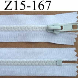 fermeture zip moulé à glissière longueur 15 cm couleur blanc  non séparable zip nylon largeur 3 cm largeur du zip 6 mm