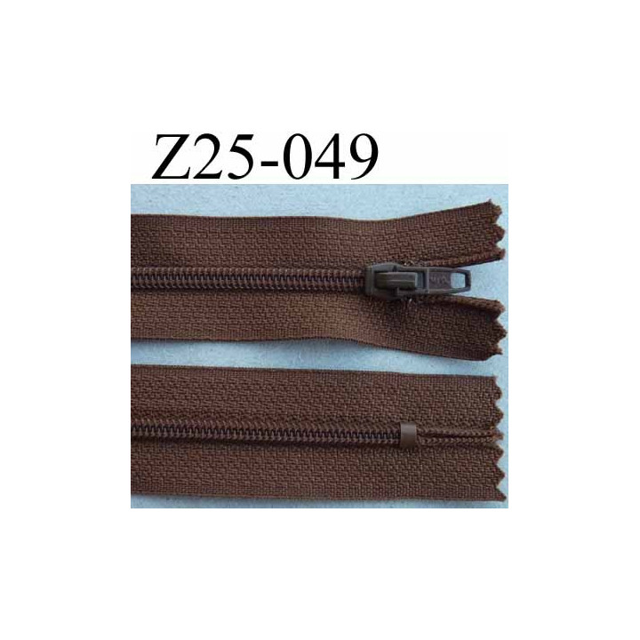 fermeture zip à glissière longueur 25 cm couleur marron non séparable largeur 2.5 cm glissière nylon largeur 4 mm