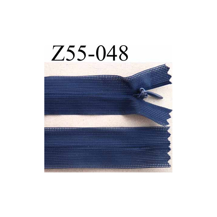 fermeture zip à glissière invisible longueur 55 cm couleur bleu non séparable largeur 2.3 cm glissière nylon largeur 4 mm