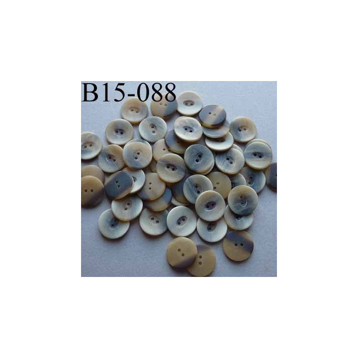 bouton diamètre 15 mm couleur écru beige marron mat 2 trous diamètre 15 mm