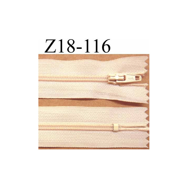 fermeture zip à glissière longueur 18 cm couleur beige crème  non séparable largeur 2.5 cm glissière nylon largeur du zip 4 mm