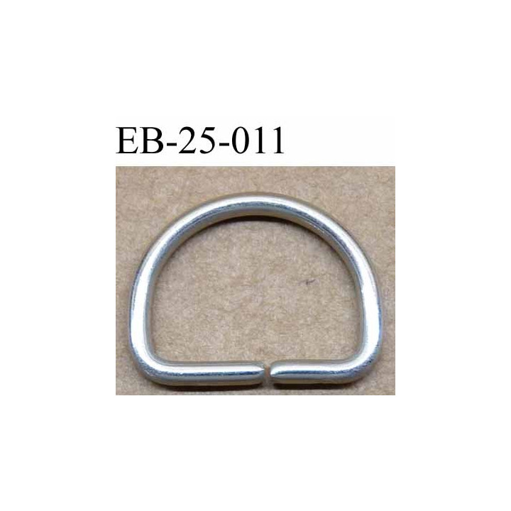 Boucle étrier demi rond métal couleur argenté largeur extérieur 2.5 cm intérieur 2 cm iédal sangle de 2 cm hauteur 19.5 mm