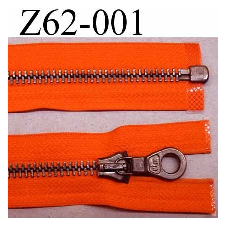 fermeture zip haut de gamme RIRI longueur 62 cm couleur orange lumineux séparable largeur 3.3 cm glissière métal largeur 6 mm