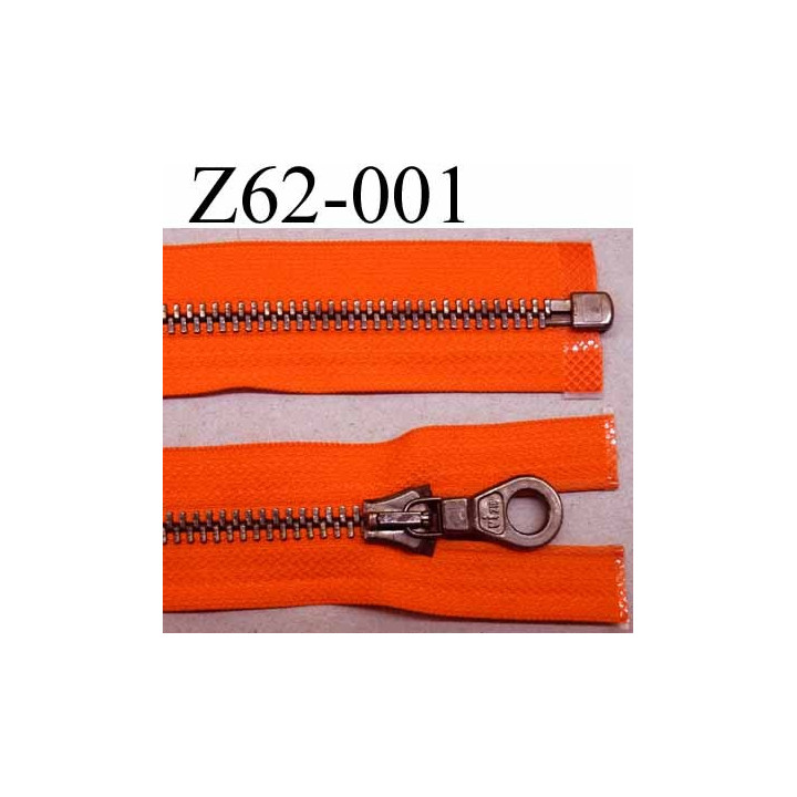 fermeture zip haut de gamme RIRI longueur 62 cm couleur orange lumineux séparable largeur 3.3 cm glissière métal largeur 6 mm