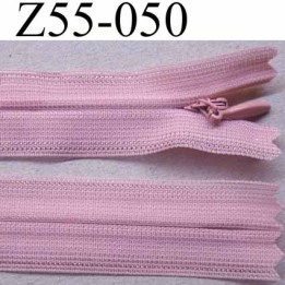 fermeture zip à glissière invisible longueur 55 cm couleur rose non séparable largeur 2.5 cm glissière nylon largeur  4.2 mm