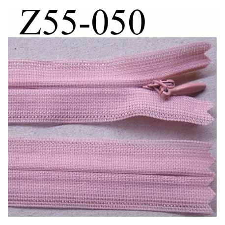 fermeture zip à glissière invisible longueur 55 cm couleur rose non séparable largeur 2.5 cm glissière nylon largeur 4.2 mm