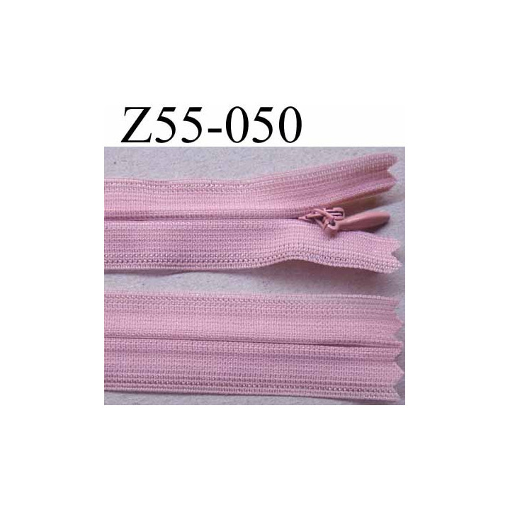 fermeture zip à glissière invisible longueur 55 cm couleur rose non séparable largeur 2.5 cm glissière nylon largeur  4.2 mm