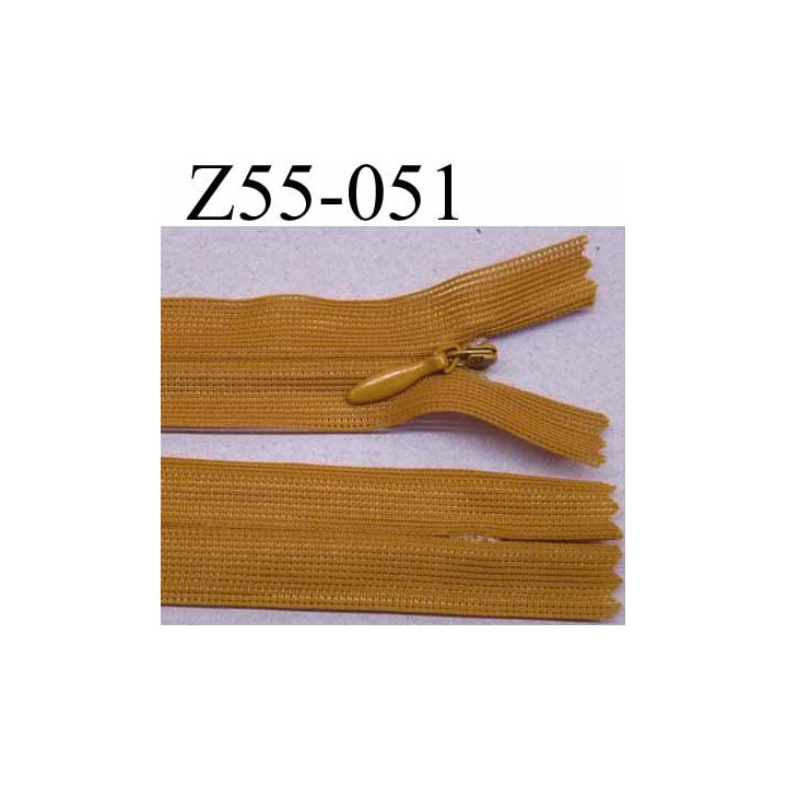 fermeture zip à glissière invisible longueur 55 cm couleur marron non séparable largeur 2.5 cm glissière nylon largeur  4.2 mm