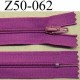 fermeture zip à glissière longueur 50 cm couleur violet non séparable largeur 2.5 cm glissière nylon largeur 4.2 mm