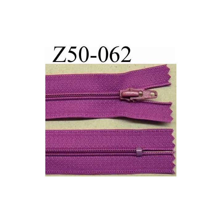 fermeture zip à glissière longueur 50 cm couleur violet non séparable largeur 2.5 cm glissière nylon largeur 4.2 mm