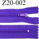 fermeture zip à glissière longueur 20 cm couleur violet non séparable zip nylon largeur 2.5 cm
