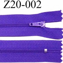 fermeture éclair longueur 20 cm couleur violet non séparable zip nylon largeur 2.5 cm