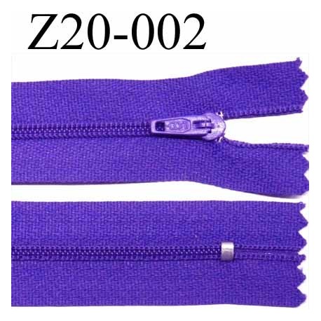 fermeture éclair longueur 20 cm couleur violet non séparable zip nylon largeur 2.5 cm