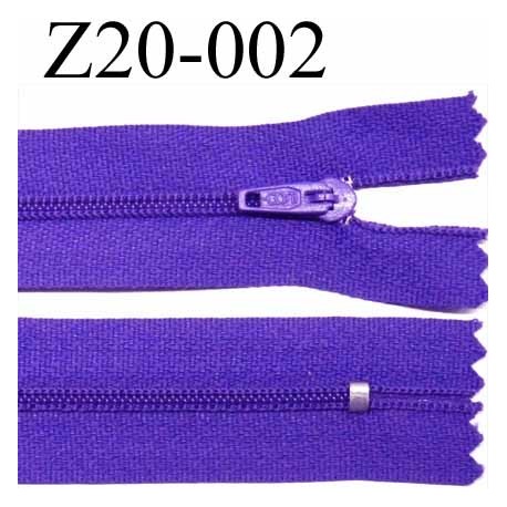 fermeture zip à glissière longueur 20 cm couleur violet non séparable zip nylon largeur 2.5 cm