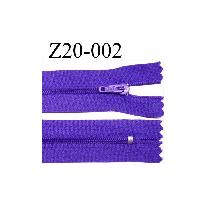 fermeture zip à glissière  longueur 20 cm couleur violet non séparable zip nylon largeur 2.5 cm