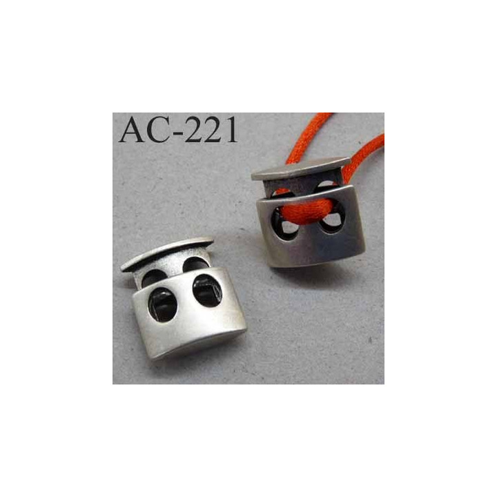 arrêt cordon stop cordon plat double en métal  couleur nickel de taille 18 mm x 18 mm  épaisseur 6 mm vendu à l'unité