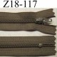 fermeture zip à glissière longueur 18 cm couleur vert kaki non séparable largeur 2.5 cm glissière nylon largeur du zip 4 mm