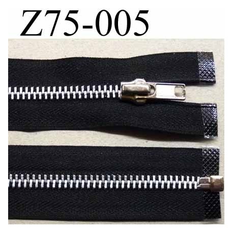 fermeture zip à glissière longueur 75 cm couleur noir séparable zip métal largeur 3 cm largeur du zip 6.2 mm curseur métal