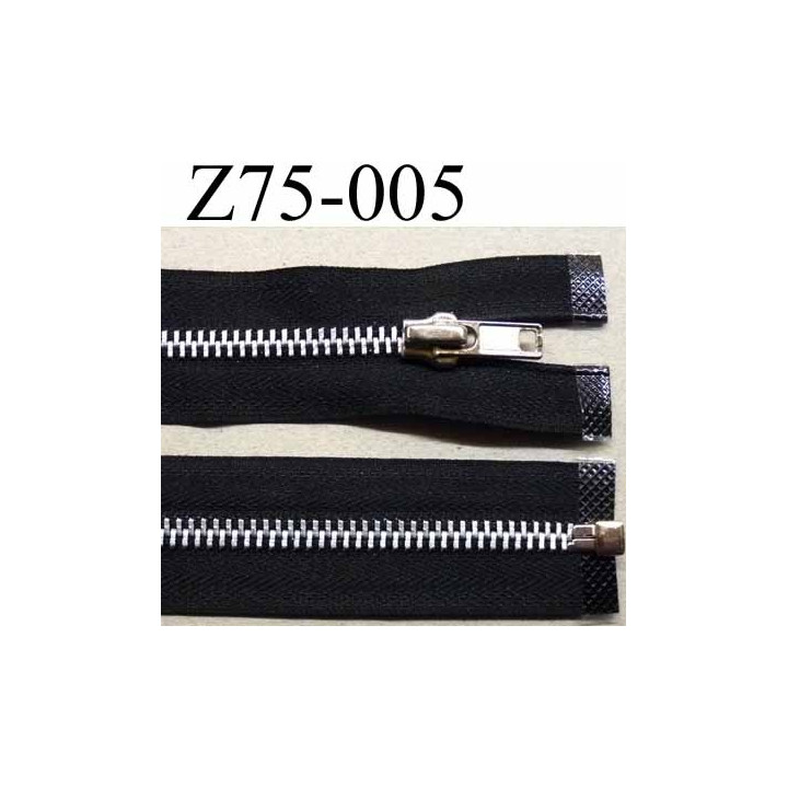 fermeture zip à glissière  longueur 75 cm couleur noir séparable zip métal largeur 3 cm largeur du zip 6.2 mm curseur métal
