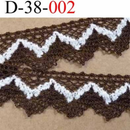 dentelle crochet en coton et décor blanc écru synthétique largeur 38 mm couleur marron et blanc écru prix au mètre