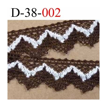 dentelle crochet en coton et décor blanc synthétique largeur 38 mm couleur marron et blanc prix au mètre