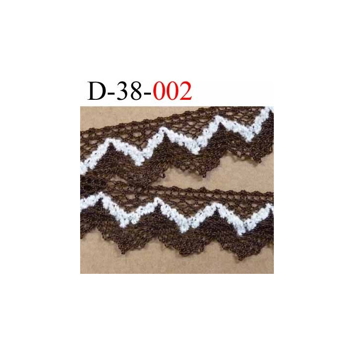 dentelle crochet en coton et décor blanc écru synthétique largeur 38 mm couleur marron et blanc écru prix au mètre