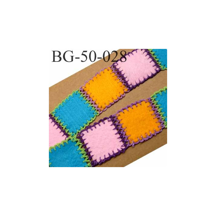 gallon ruban patchwork largeur 50 mm multicolor orange rose turquoise violet superbe prix au mètre
