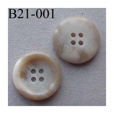 bouton 21 mm couleur marbré blanc cassé beige 4 trous diamètre 21 millimètres