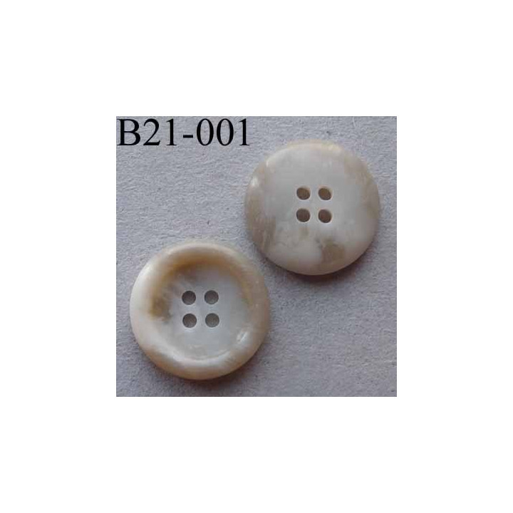 bouton 21 mm  couleur marbré blanc cassé beige 4 trous diamètre 21 millimètres
