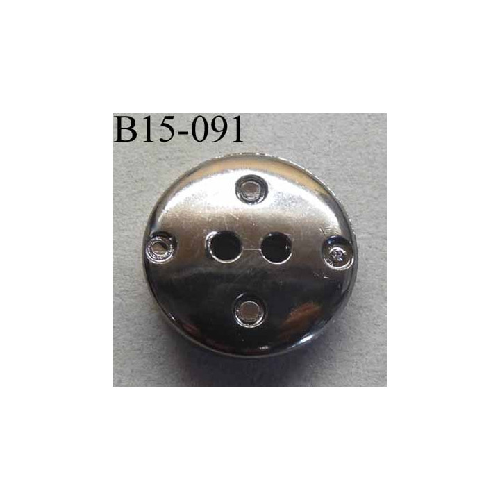 bouton fantaisie asymétrique 15 mm  pvc couleur acier effet métal 2 trous diamètre 15 millimètres