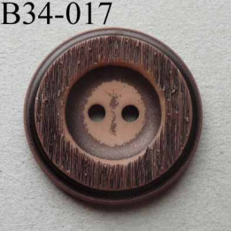 bouton fantaisie 34 mm  pvc couleur marron imitation bois 2 trous diamètre 34 millimètres