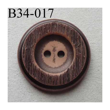 bouton fantaisie 34 mm pvc couleur marron imitation bois 2 trous diamètre 34 millimètres