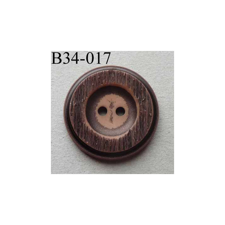 bouton fantaisie 34 mm  pvc couleur marron imitation bois 2 trous diamètre 34 millimètres