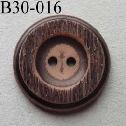 bouton fantaisie 30 mm  pvc couleur marron imitation bois 2 trous diamètre 30 millimètres